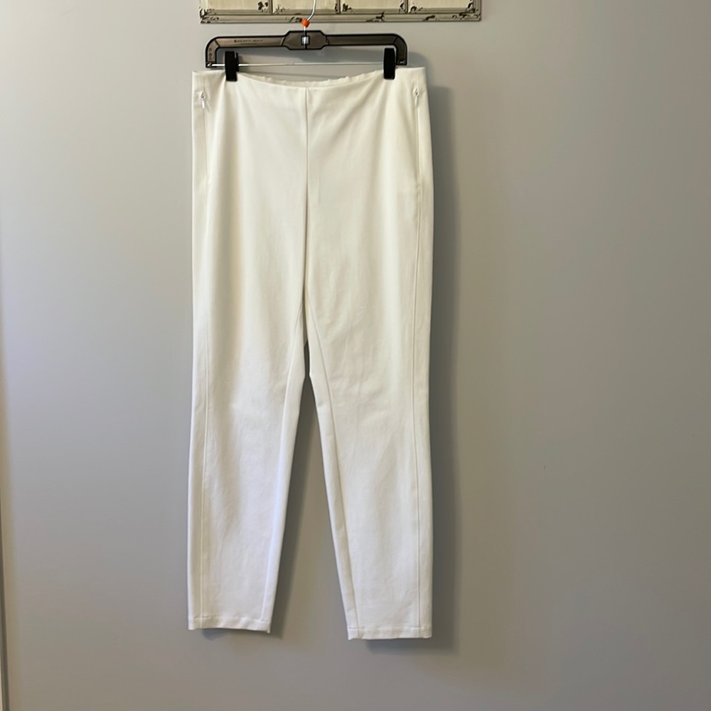 Lafayette 148 Size L white slacks. Stretchy, with expansion zippers on side.